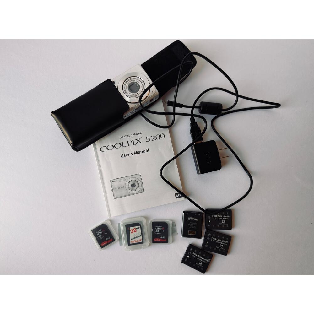 Nikon Coolpix S200 Camera Bundle Tested Works Video Batteries SD Cards 
Charger